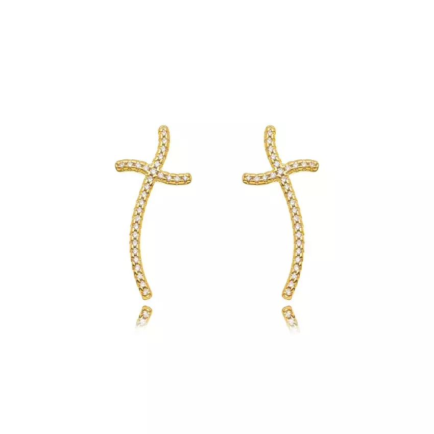 Brinco Semijoia Cruz Micro Zircônia - Ouro