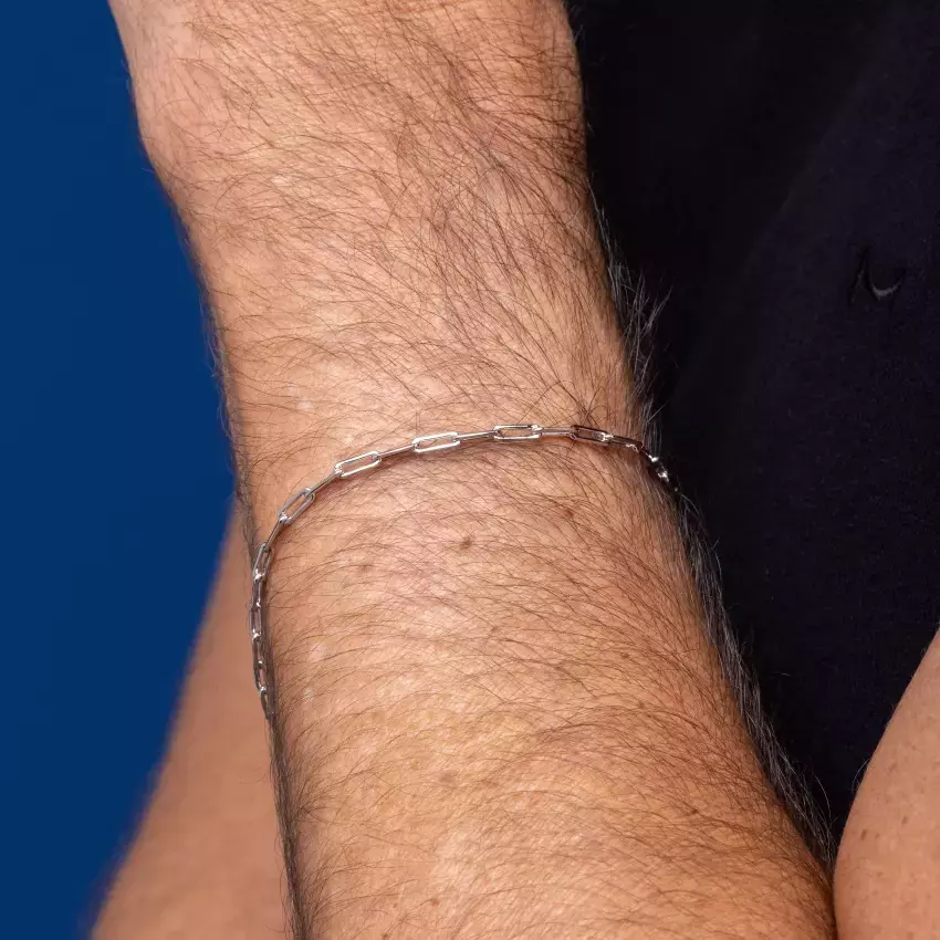 Pulseira Semijoia Masculina Elos Lisos - Ródio Branco