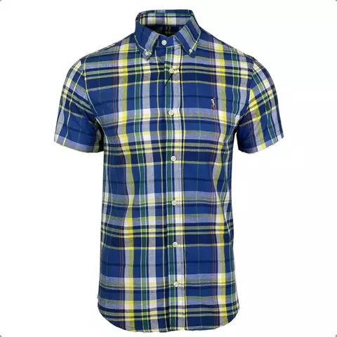 Camisa Ralph Lauren Xadrez Oxford Manga Curta Pony Colors