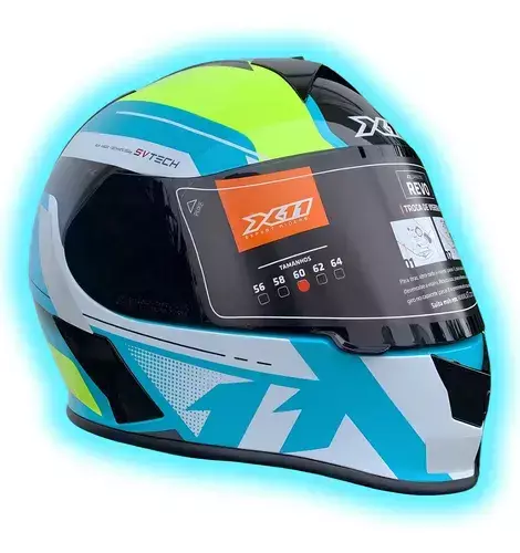 CAPACETE REVO PRO ELEVEN WSP AZUL/BRANCO/NEON BRILHO TAM 58 X11