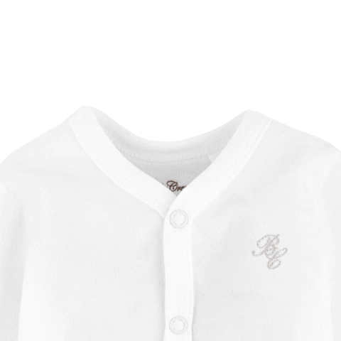 Baby Creysi Set de 2 Piezas para Bebé de Velour Suave con Pañalero de Manga Larga y Pantalón con Pies Blanco