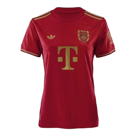 Camisa Bayern de Munique Edição especial Aniversário 125 anos 25/26 - Torcedor Adidas Feminina - Vinho com detalhes em dourado