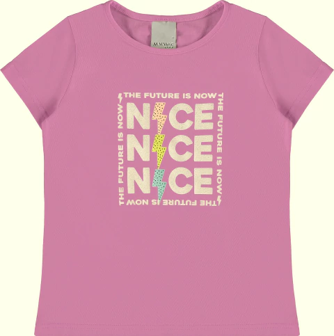 CAMISETA MANGA CURTA INFANTIL MENINA ESTAMPA COM GLITTER ROSA MALWEE