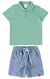 CONJUNTO INFANTIL MENINO CAMISA POLO VERDE E BERMUDA JEANS MALWEE