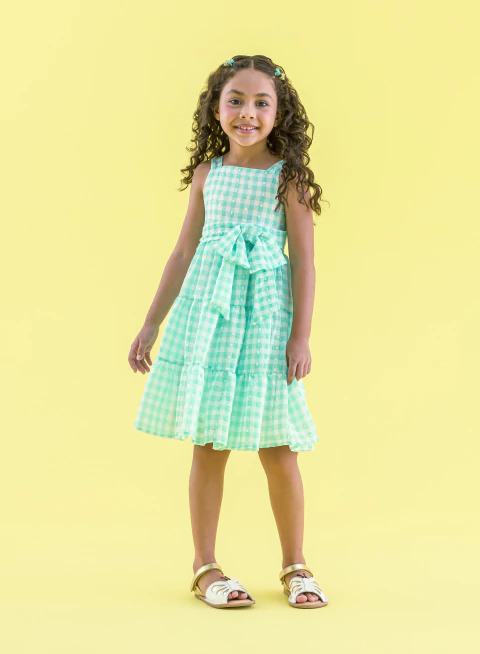 VESTIDO INFANTIL TRÊS MARIAS ESTAMPA VICHY COM PONTOS DE BRILHO MALAGAH - comprar online