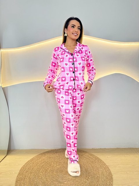 Pijama Americano longo de inverno - Estampa Coração - comprar online