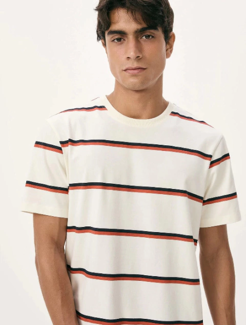 Camiseta Masculina Listrada em Algodão