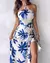 Imagem do Vestido estampado com plantas casual feminino com fenda amarrada