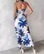 Vestido estampado com plantas casual feminino com fenda amarrada - loja online