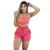 Short Feminino Malha Rosa Listrado AJustável com Top