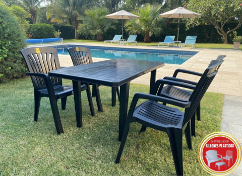 Set 4 sillones kansas con mesa rectangular desmontable negra 1.40 x 0.75