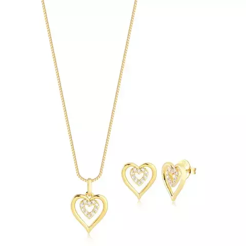 CONJUNTO CORAÇÃO DUPLO COM ZIRCÔNIAS - comprar online