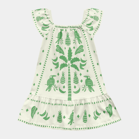 VESTIDO EM MALHA 92%ALGODAO 8%ELASTANO FEMININO MARFIM/VERDE