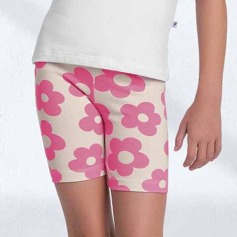 CICLISTA EM MALHA 92%ALGODAO 8%ELASTANO FEMININA FLORES-ROSA