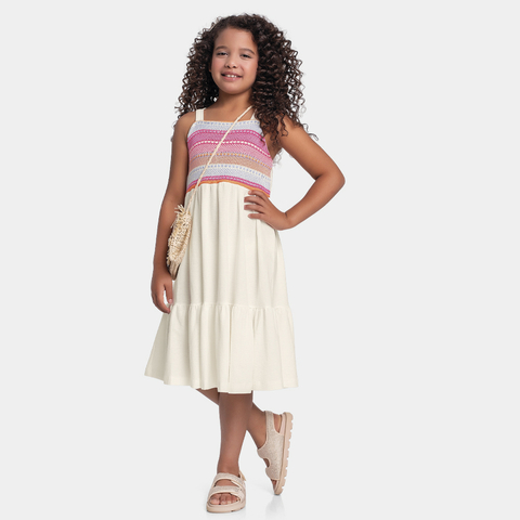 VESTIDO EM MALHA 93%ALGODAO 6%POLIESTER 1%ELASTANO FEMININO MARFIM