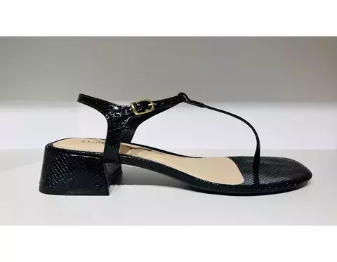 Sandália Donna Lu Salto Baixo Texturizada Preta