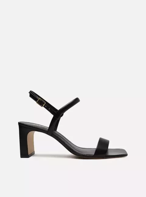 Sandália Arezzo Preta Couro Bloco Monocromática