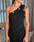 Vestido em Ribana Preta com tachas em metal banhadas em prata, ouro e ouro rosa | Modelo Vitória - comprar online