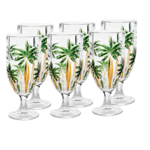 CJ. 6 Taças Palm Tree Handpaint 450ml Cristal Ecológico - Wolff