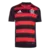 Camisa de futebol I Flamengo 25/25, com listras vermelhas e pretas, logo do clube e detalhes em preto.