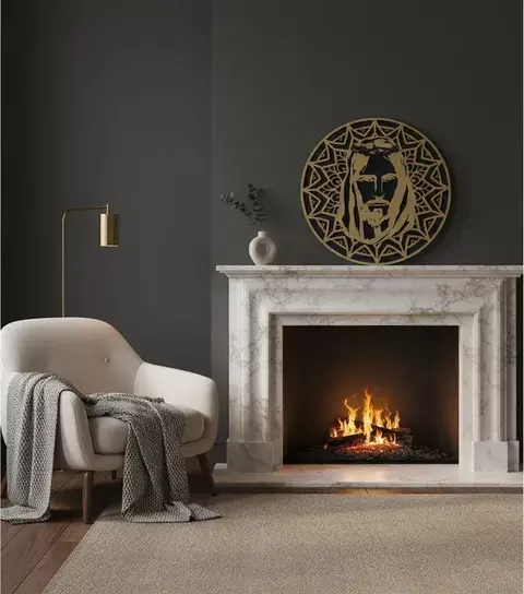 Quadro Decorativo Vazado em 3D Face de Jesus em Camadas de MDF Alto Relevo Preto e Dourado - comprar online