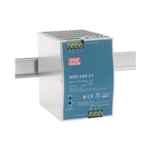 MEAN WELL NDR-480-24 Fuente de poder para riel DIN de 24V 20A - comprar en línea