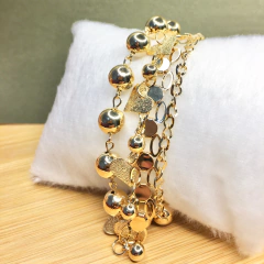 Pulseira feminina coração e bolinha dourado na internet