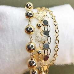 Pulseira feminina coração e bolinha dourado - loja online