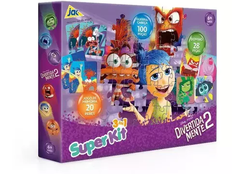 Kit completo Divertidamente 2: quebra-cabeça, dominó e jogo da memória prontos para diversão em família