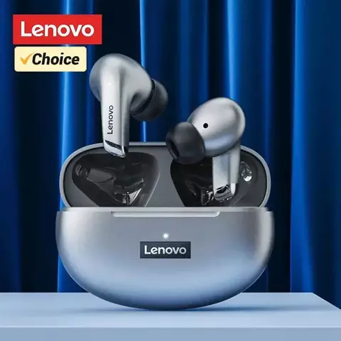 Fones Bluetooth Lenovo LP5 Sem Fio HiFi Esportivos à Prova d'Água TWS, disponíveis em Branco e Cinza, com som estéreo e microfone integrado