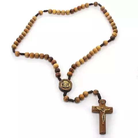 Terço São Padre Pio Madeira 10mm Imbuia - comprar online