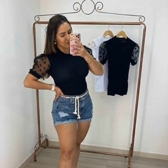 Blusa Tule Manga Curta Luxo Elegante Poá Moda Blogueira - loja online