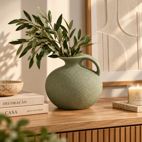 Jarra Decorativa em Cerâmica 15 x 13 cm | Verde e Terracota