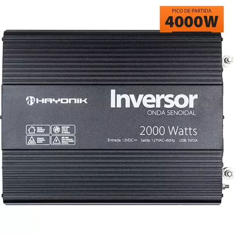 Inversor de Onda Senoidal 2000W 12VDC/127V PW21-2 Off Grid Hayonik