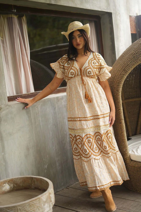 ART: VP0553 - Vestido Boho con Bordado y Apliques