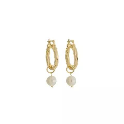 Brinco argola torcida com pérola