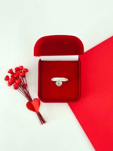 Anel coração pendurado cravejdo - comprar online