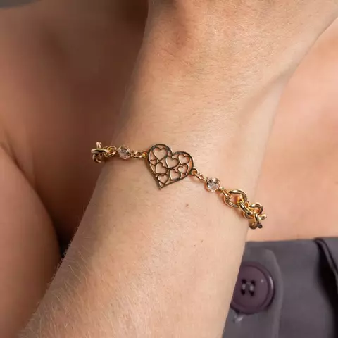 PULSEIRA DE ELOS COM CORAÇÃO DETALHADAO CRISTAL BANHO OURO 18K