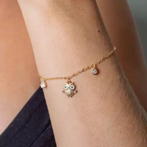 PULSEIRA DE CORUJA CRAVEJADA E ZIRCÔNIA CRISTAL BANHO OURO 18K