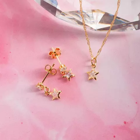 CONJUNTO INFANTIL DE ESTRELINHA CRISTAL (35CM+5CM) - BANHO OURO 18K