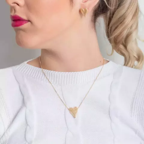 CONJUNTO DE CORAÇÃO DETALHADO (45CM+5CM) BANHO OURO 18K