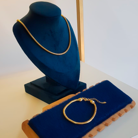 CONJUNTO RABO DE RATO COLAR E PULSEIRA OURO 18K