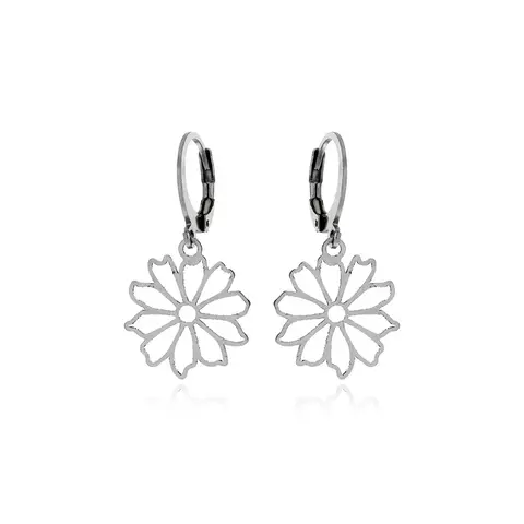 BRINCO ARGOLA ARTICULADA DE FLOR VAZADA AÇO INOX