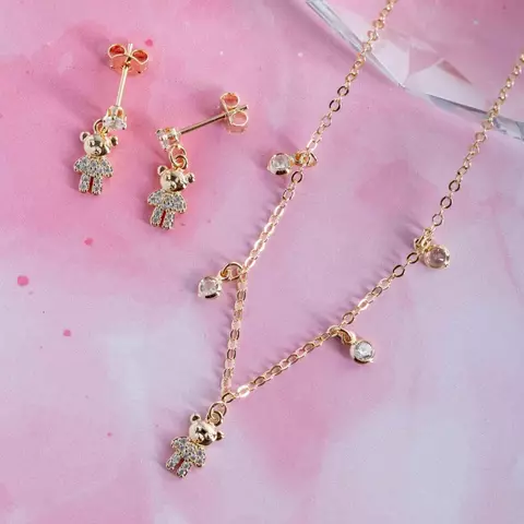 CONJUNTO INFANTIL DE URSINHO CRISTAL (35CM+5CM) - BANHO OURO 18K