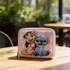 Carteira Infantil Inspirada Stitch + Relógio Digital Azul E Rosa Liso - Pinezi Art