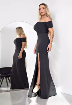 Vestido Longo Tubinho Ombro a Ombro com Fenda Preto NR12 - comprar online