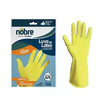 Luva de borracha/latex SL 01 "G" amarela CA 41780 - Nobre