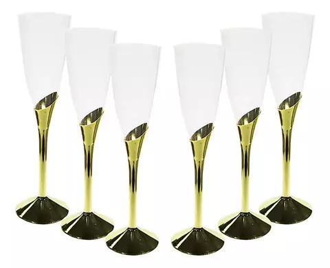 TAÇA CHAMPAGNE BASE DOURADA 150ML C/6 TAÇAS