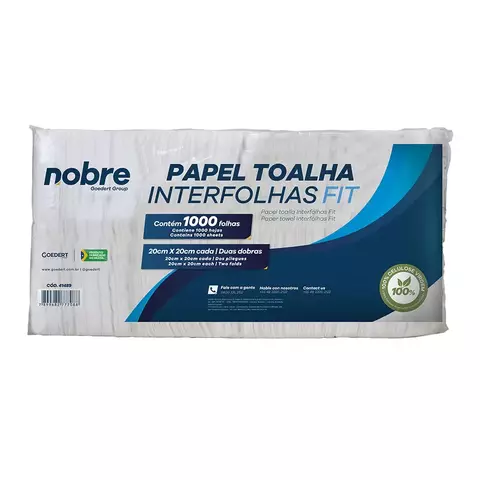 Papel toalha interfolha c/1000fls. 20x20cm. Fit