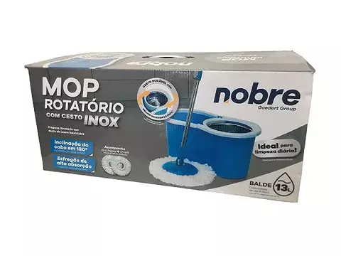 Conjunto mop rotatorio (balde 13l c/cesto inox e 2 refis, Rotary Mop Stainless Steel) - Nobre